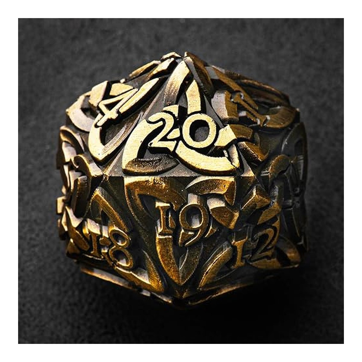 Endless Order Antique Gold Solid Metal D20 Spindown Life Counter - Extra Large