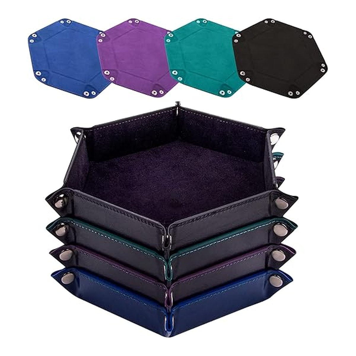SIQUK 4-Piece Hexagon Folding Dice Tray Set - PU Leather & Velvet